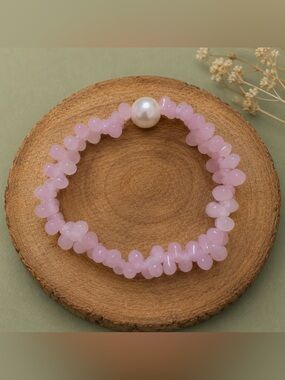 Blush Pearl Rose Quartz Handmade Bracelet